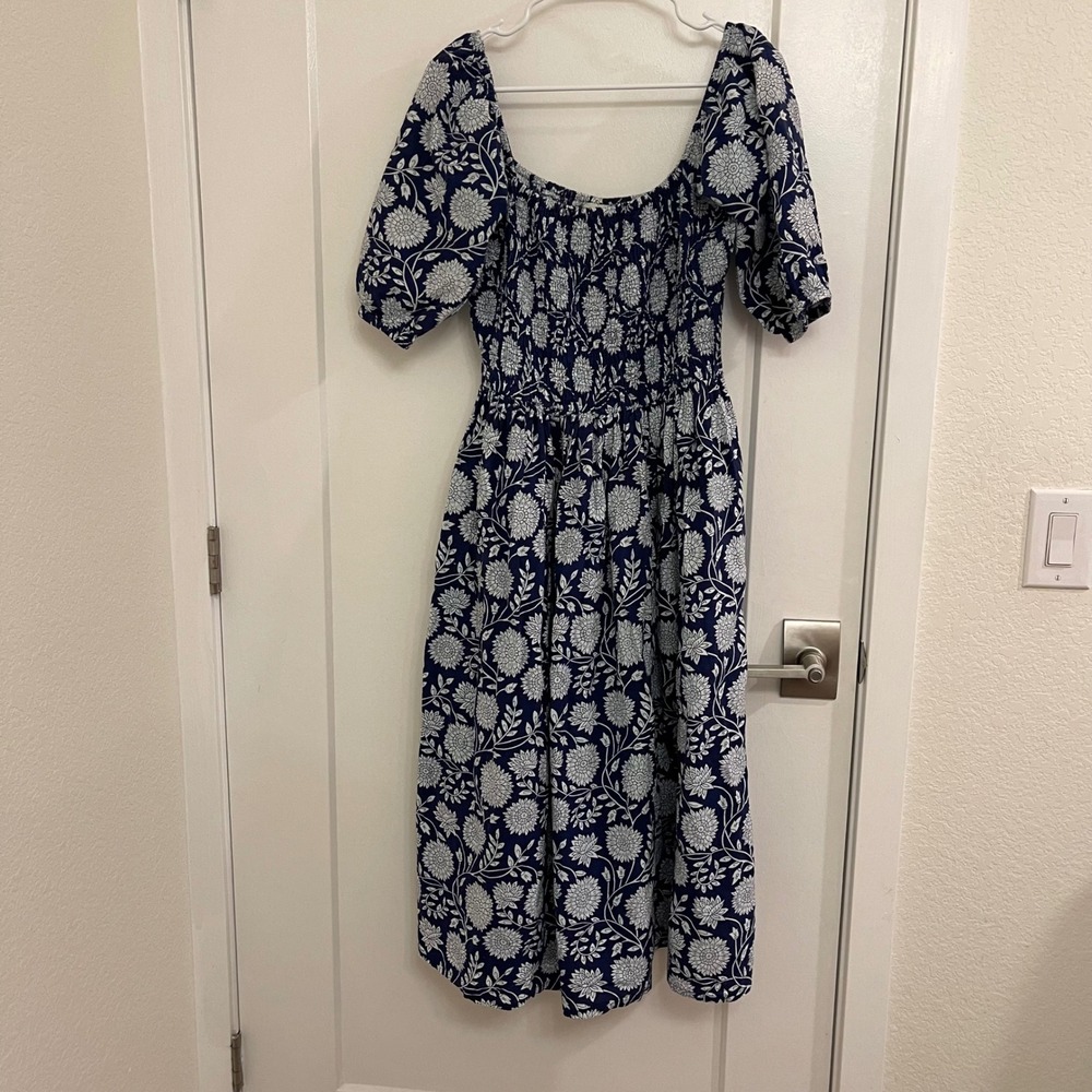 Mara Traders Cotton Puffed Sleeve Blue Midi Dress Pockets‎ Boho Chic